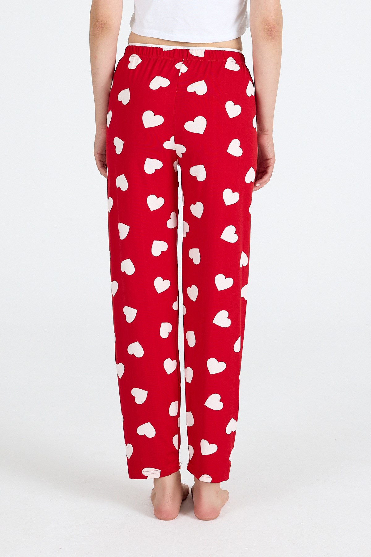 Kırmızı Kalp Desenli Örme Pijama Altı 4522 5