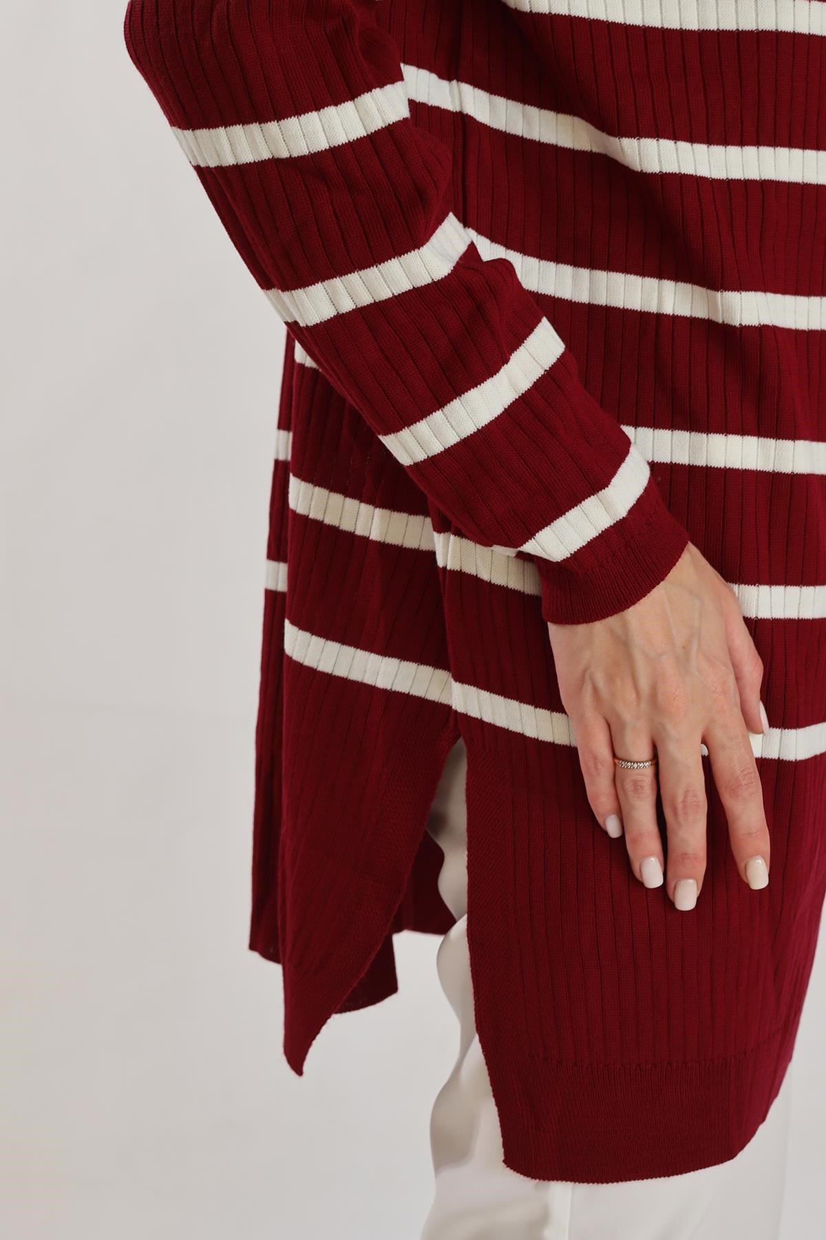 Çizgili Balıkçı Yaka Tunik 5415 Bordo 6