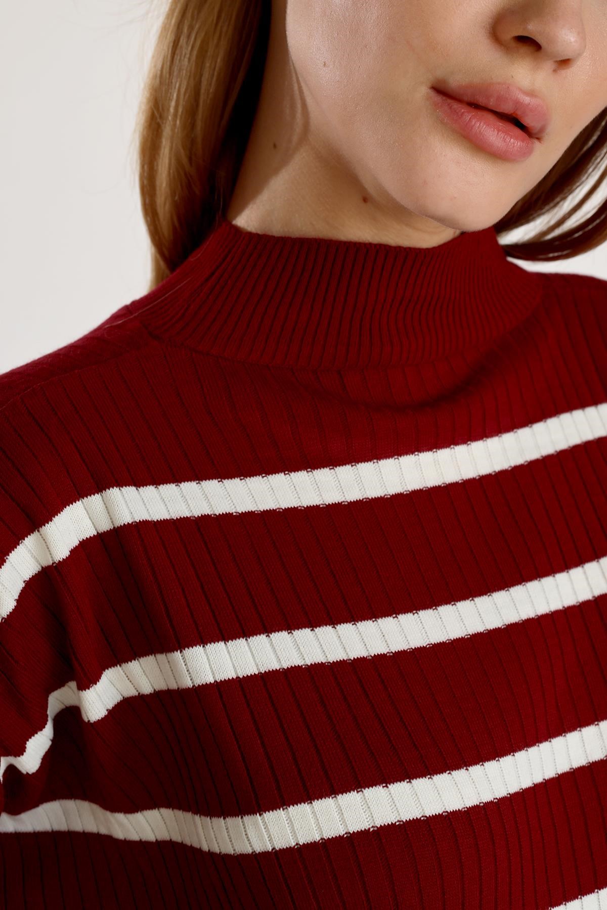 Çizgili Balıkçı Yaka Tunik 5415 Bordo 4