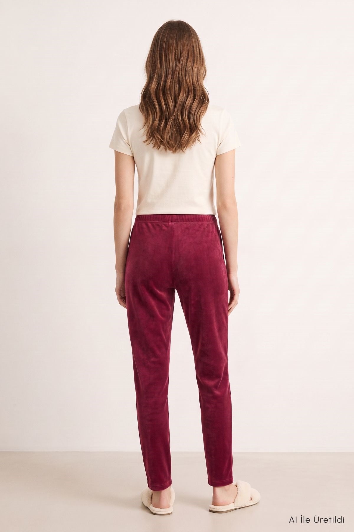 Bel Lastikli Kadife Pijama 0601 Mürdüm 3