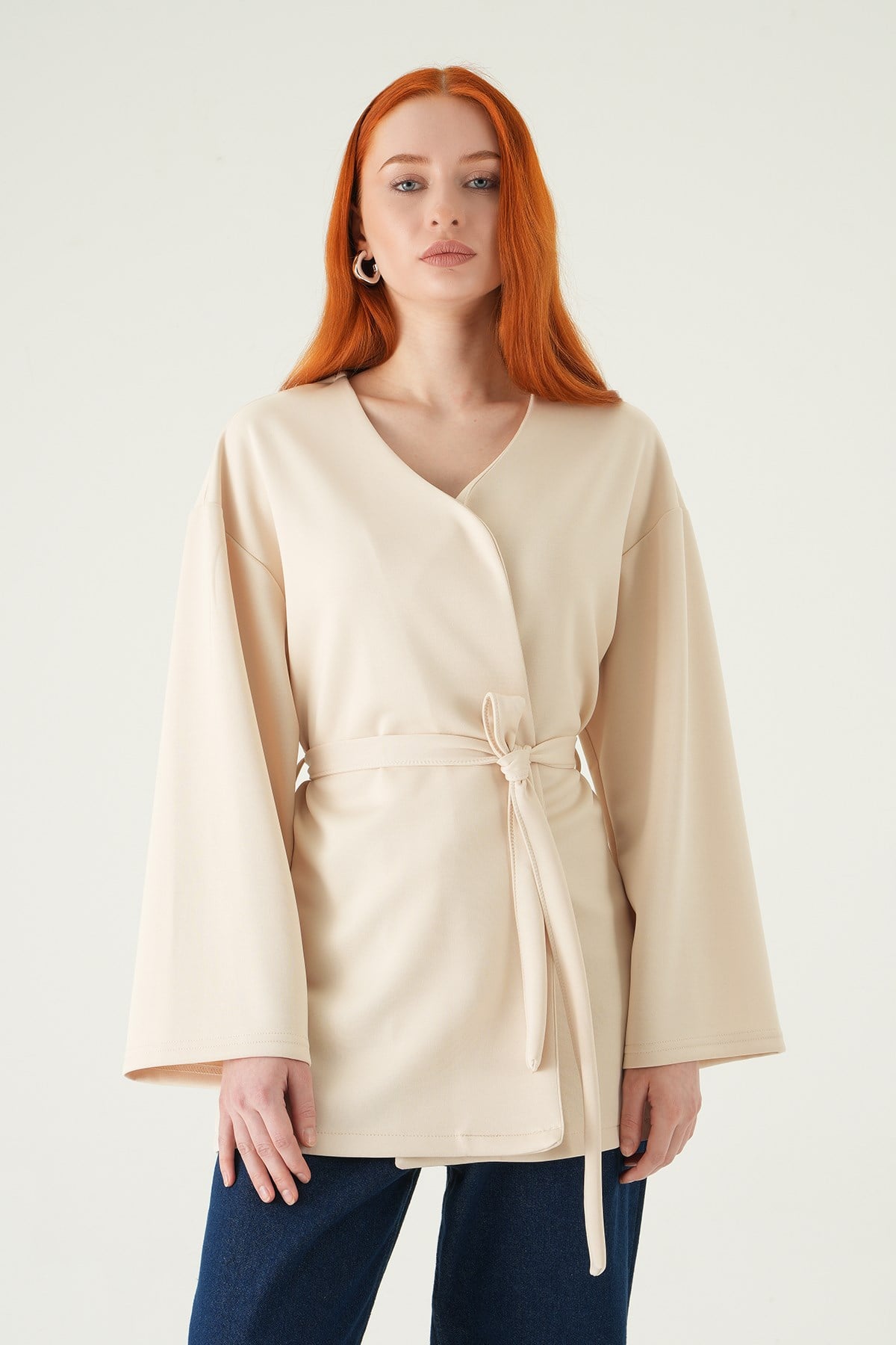 Kuşaklı Geniş Kol Kimono 3068A Taş 2
