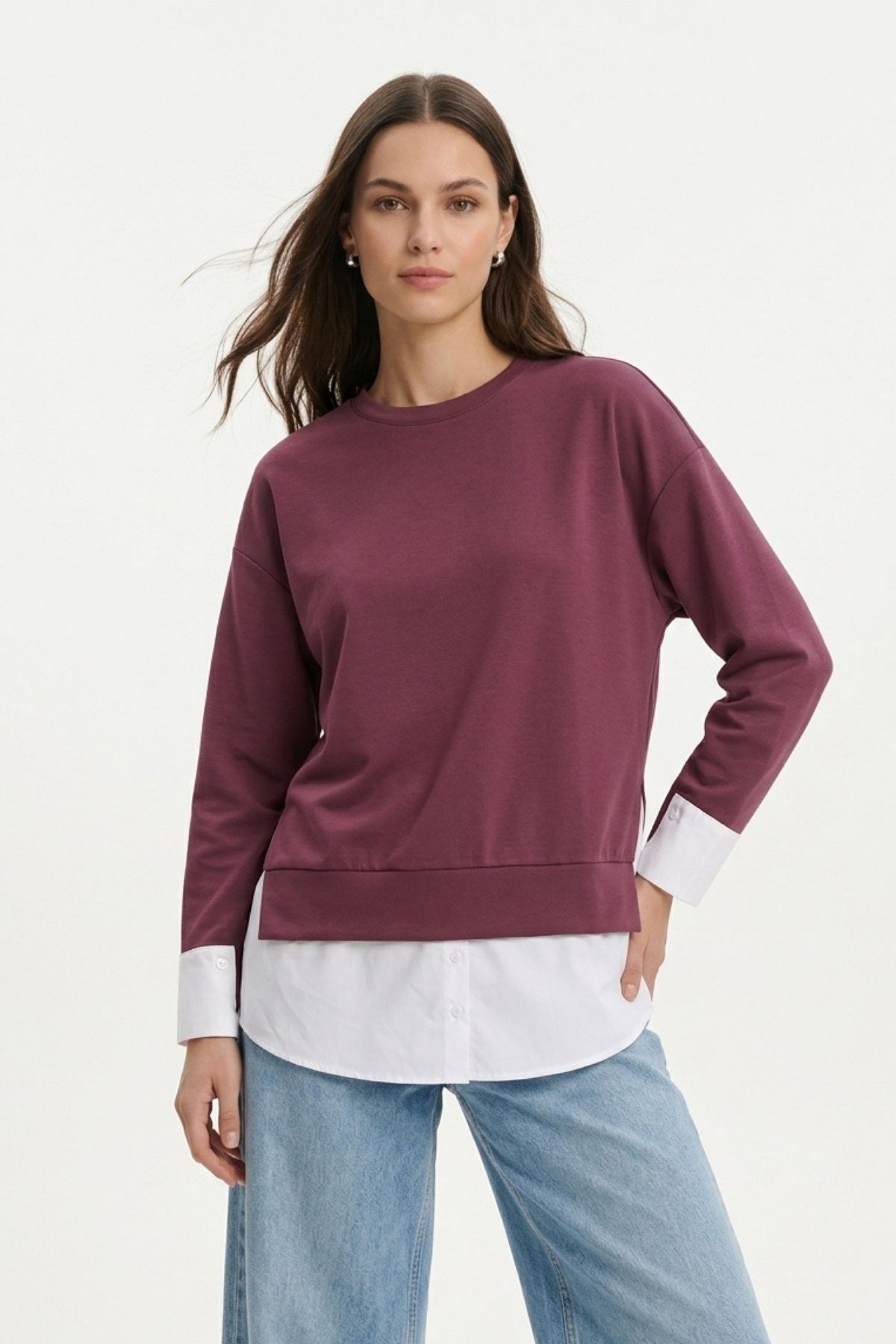 Bisiklet Yaka Garnili Bluz 8375 Bordo