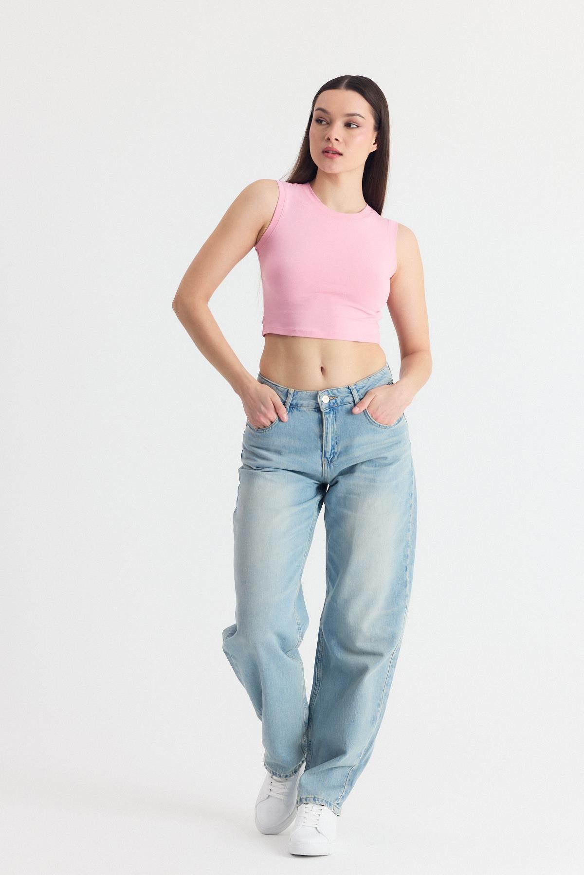 Pembe Kolsuz Bisiklet Yaka Crop Atlet 318 2