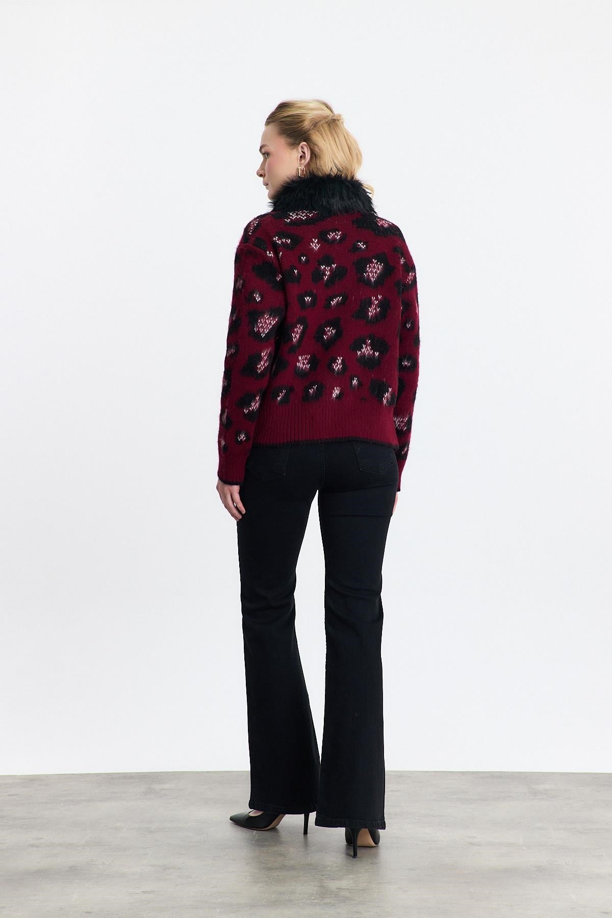 Kürklü Leopar Hırka 22289 Bordo 5