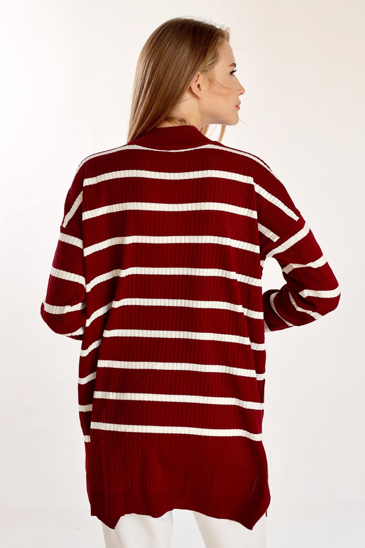 Çizgili Balıkçı Yaka Tunik 5415 Bordo 5