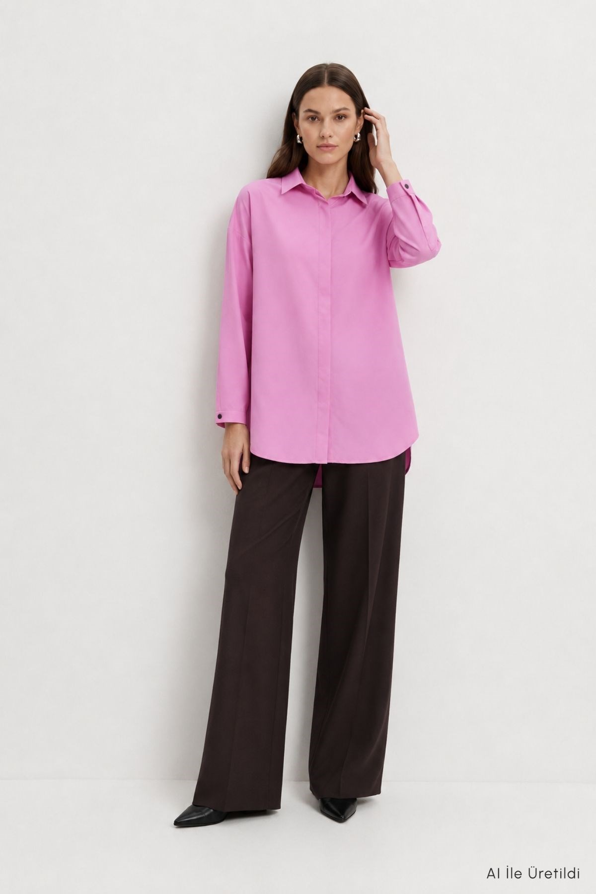 Düğmeli Salaş Tunik 4537 Pembe 2