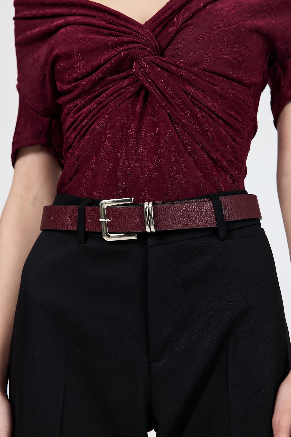 Bordo Gümüş Toka Detaylı Kemer 417