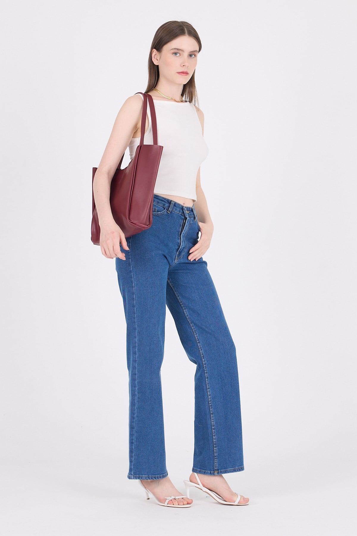 Bordo  Fermuarlı Omuz Çantası 9208 3