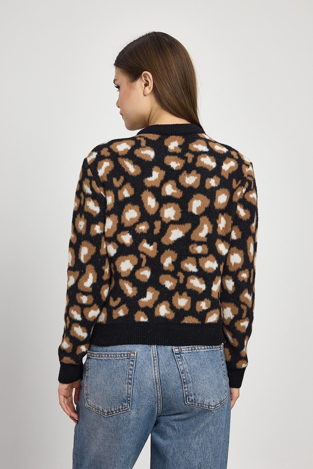 Leopar Detay Triko Hırka 24367 Siyah 5